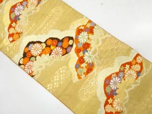 アンティーク 笠松に菊・古典柄模様織り出し袋帯(着用可)
